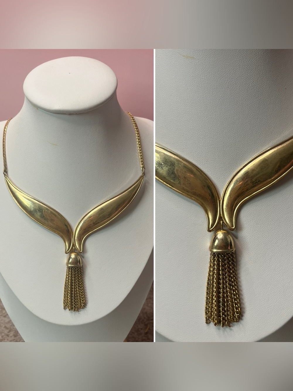 Vintage Gold Tassel V-Front Statement Necklace